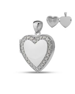 Silver (925) hjärtmedaljong för foto med zirkonia (kanten)